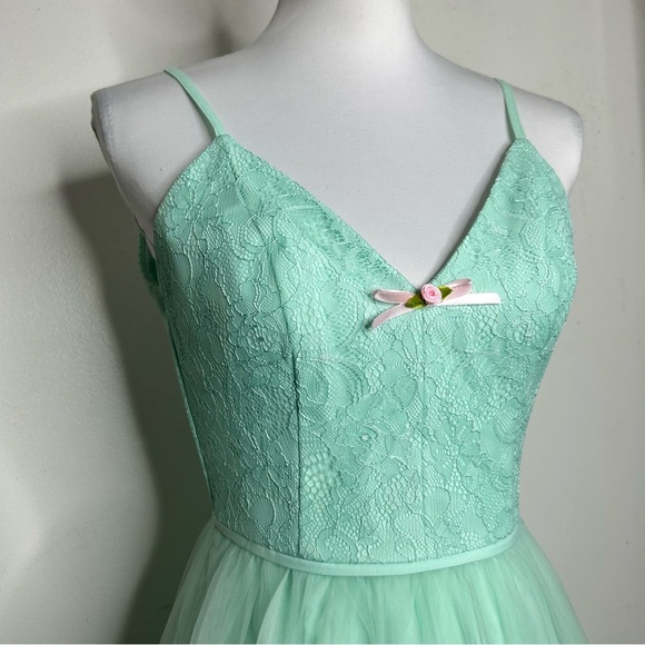 Davids Bridal Fairy Princess Dress Mint Green Chantilly Lace Tulle Fit & Flare - Picture 5 of 9